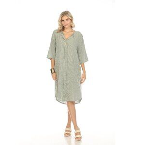 Moss Green Striped Quarter Sleeves Dress